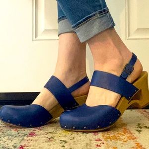 Dansko Blue Thea wood cutout heel clog sandal 41